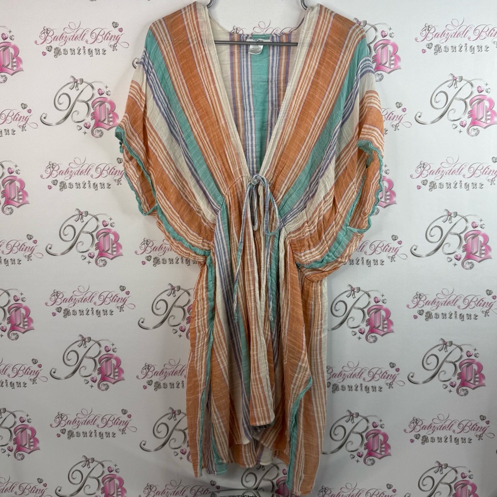 Ricki's dress coverup stripes High Low Dress in Orange and Green Stripes